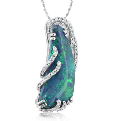 18K White Gold Australian Black Opal/Diamond Pendant 18K White Gold Australian Black Opal/Diamond Pendant