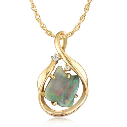 14K Yellow Gold Australian Black Opal/Diamond Pendant 14K Yellow Gold Australian Black Opal/Diamond Pendant