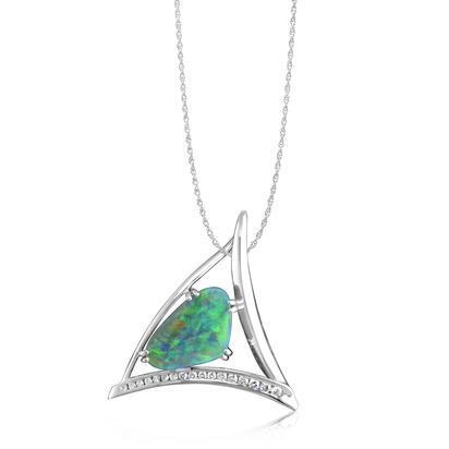 18K White Gold Australian Black Opal/Diamond Pendant 18K White Gold Australian Black Opal/Diamond Pendant