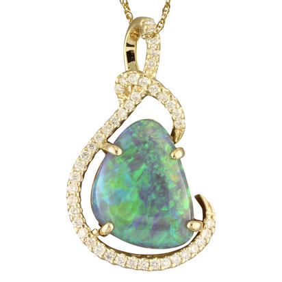 14K Yellow Gold Australian Black Opal/Diamond Pendant 14K Yellow Gold Australian Black Opal/Diamond Pendant