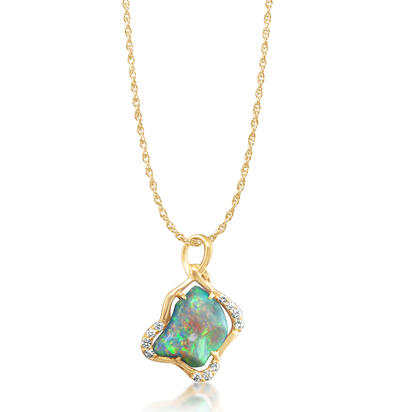 18K Yellow Gold Black Australian Opal/Diamond Pendant 18K Yellow Gold Black Australian Opal/Diamond Pendant