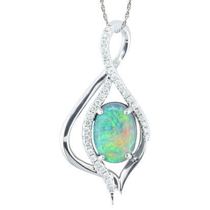 18K White Gold Australian Black Opal/Diamond Pendant 18K White Gold Australian Black Opal/Diamond Pendant