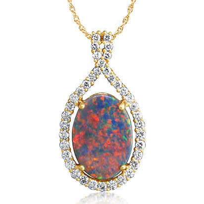 18K Yellow Gold Black Australian Opal/Diamond Pendant 18K Yellow Gold Black Australian Opal/Diamond Pendant
