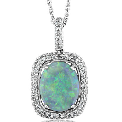 18K White Gold Australian Black Opal/Diamond Pendant 18K White Gold Australian Black Opal/Diamond Pendant