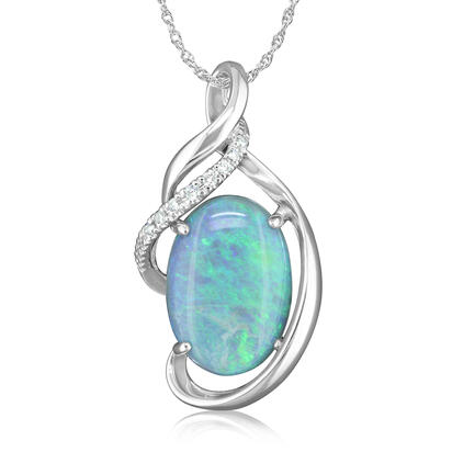 14K White Gold Australian Black Opal/Diamond Pendant 14K White Gold Australian Black Opal/Diamond Pendant