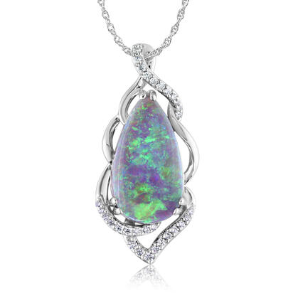 18K White Gold Australian Black Opal/Diamond Pendant 18K White Gold Australian Black Opal/Diamond Pendant