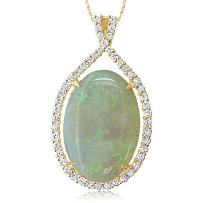 18K Yellow Gold Australian Opal/Diamond Pendant 18K Yellow Gold Australian Opal/Diamond Pendant