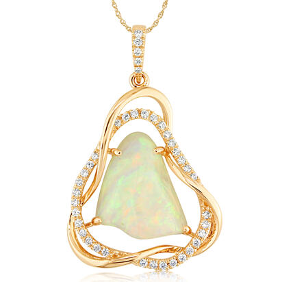 14K Yellow Gold Australian Opal/Diamond Pendant 14K Yellow Gold Australian Opal/Diamond Pendant