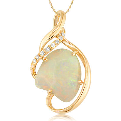 14K Yellow Gold Australian Opal/Diamond Pendant 14K Yellow Gold Australian Opal/Diamond Pendant