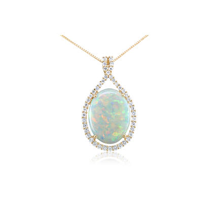 18K Yellow Gold Australian Opal/Diamond Pendant 18K Yellow Gold Australian Opal/Diamond Pendant