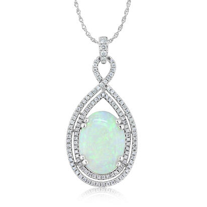 18K White Gold Australian Opal/Diamond Pendant 18K White Gold Australian Opal/Diamond Pendant