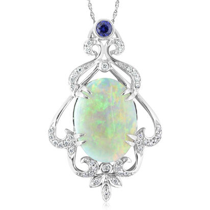 18K White Gold Australian Opal/Diamond Pendant 18K White Gold Australian Opal/Diamond Pendant