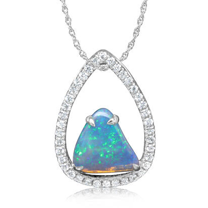 14K White Gold Australian Opal/Diamond Pendant 14K White Gold Australian Opal/Diamond Pendant