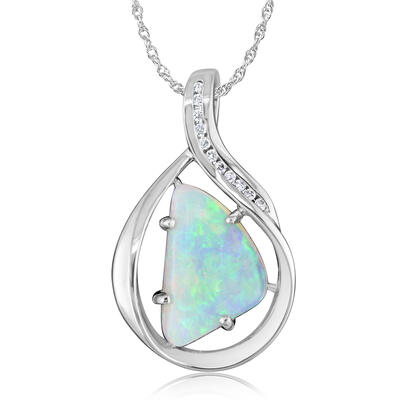 14K White Gold Australian Opal/Diamond Pendant 14K White Gold Australian Opal/Diamond Pendant