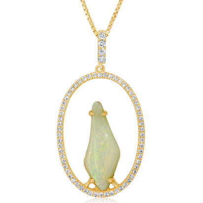 14K Yellow Gold Australian Opal/Diamond Pendant 14K Yellow Gold Australian Opal/Diamond Pendant