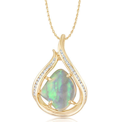 14K Yellow Gold Australian Opal/Diamond Pendant 14K Yellow Gold Australian Opal/Diamond Pendant