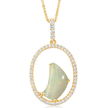 14K Yellow Gold Australian Opal/Diamond Pendant 14K Yellow Gold Australian Opal/Diamond Pendant