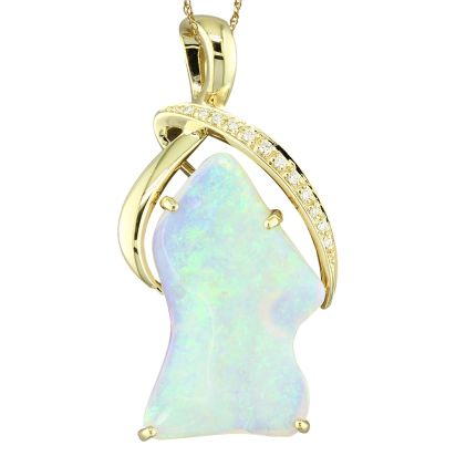 14K Yellow Gold Australian Opal/Diamond Pendant 14K Yellow Gold Australian Opal/Diamond Pendant