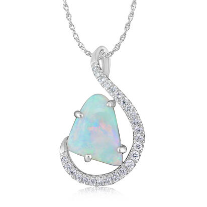 14K White Gold Australian Opal/Diamond Pendant 14K White Gold Australian Opal/Diamond Pendant