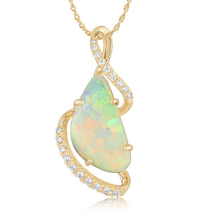 14K Yellow Gold Australian Opal/Diamond Pendant 14K Yellow Gold Australian Opal/Diamond Pendant