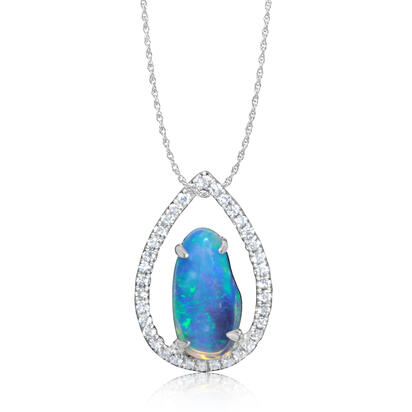 14K White Gold Australian Opal/Diamond Pendant 14K White Gold Australian Opal/Diamond Pendant