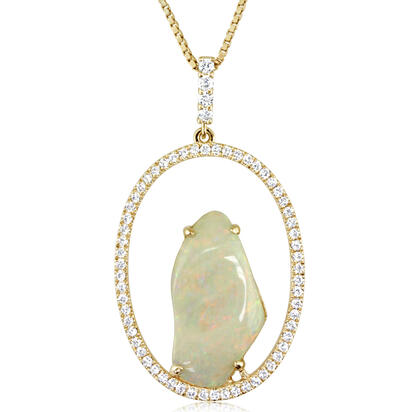 14K Yellow Gold Australian Opal/Diamond Pendant 14K Yellow Gold Australian Opal/Diamond Pendant