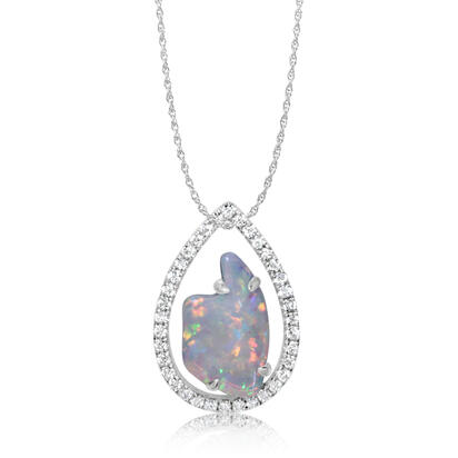 14K White Gold Australian Opal/Diamond Pendant 14K White Gold Australian Opal/Diamond Pendant