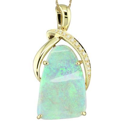 14K Yellow Gold Australian Opal/Diamond Pendant 14K Yellow Gold Australian Opal/Diamond Pendant
