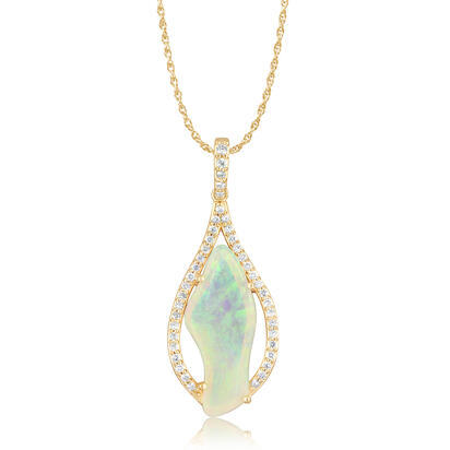 14K Yellow Gold Australian Opal/Diamond Pendant 14K Yellow Gold Australian Opal/Diamond Pendant