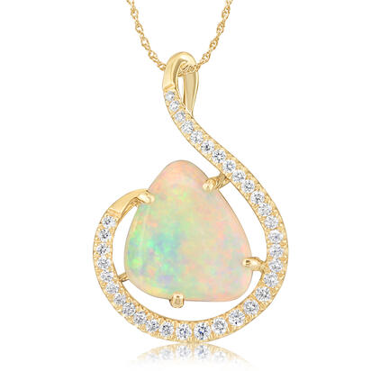 14K Yellow Gold Australian Opal/Diamond Pendant 14K Yellow Gold Australian Opal/Diamond Pendant