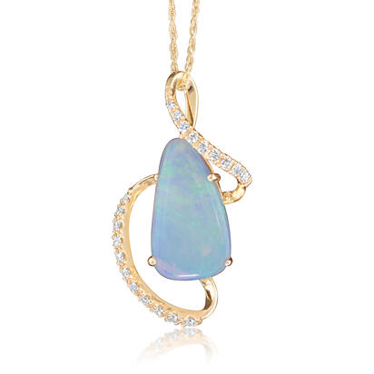 14K Yellow Gold Australian Opal/Diamond Pendant 14K Yellow Gold Australian Opal/Diamond Pendant