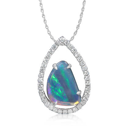 14K White Gold Australian Opal/Diamond Pendant 14K White Gold Australian Opal/Diamond Pendant