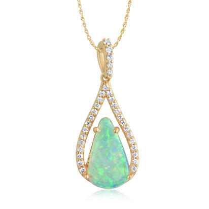 14K Yellow Gold Australian Opal/Diamond Pendant 14K Yellow Gold Australian Opal/Diamond Pendant