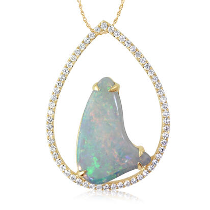 14K Yellow Gold Australian Opal/Diamond Pendant 14K Yellow Gold Australian Opal/Diamond Pendant