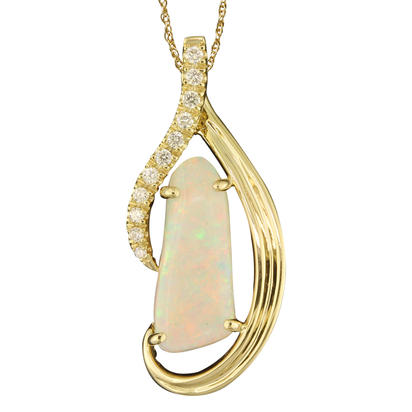 14K Yellow Gold Australian Opal/Diamond Pendant 14K Yellow Gold Australian Opal/Diamond Pendant