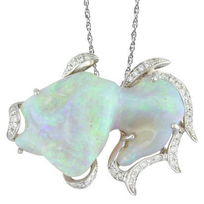 18K White Gold Australian Opal/Diamond Pendant 18K White Gold Australian Opal/Diamond Pendant