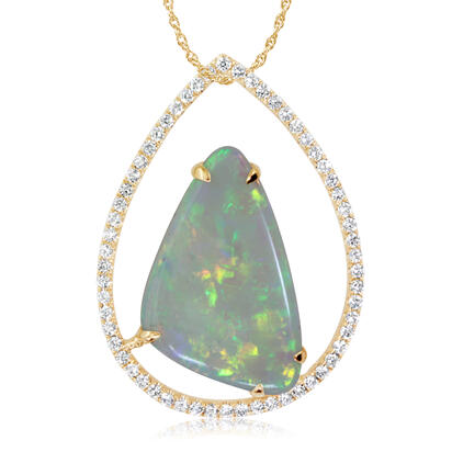 14K Yellow Gold Australian Opal/Diamond Pendant 14K Yellow Gold Australian Opal/Diamond Pendant