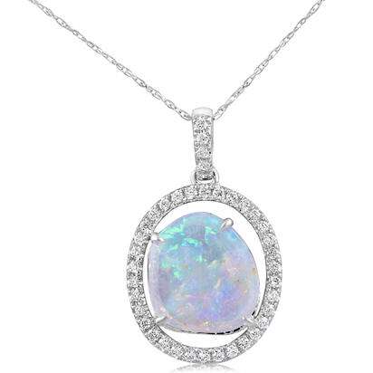 14K White Gold Australian Opal/Diamond Pendant 14K White Gold Australian Opal/Diamond Pendant