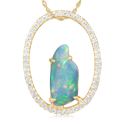 14K Yellow Gold Australian Opal/Diamond Pendant 14K Yellow Gold Australian Opal/Diamond Pendant