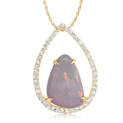 14K Yellow Gold Australian Opal/Diamond Pendant 14K Yellow Gold Australian Opal/Diamond Pendant