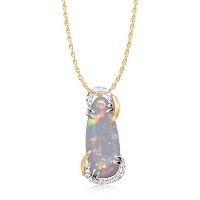 14K White Gold/14K Yellow Gold Australian Opal/Diamond Pendant 14K White Gold/14K Yellow Gold Australian Opal/Diamond Pendant