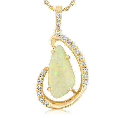 14K Yellow Gold Australian Opal/Diamond Pendant 14K Yellow Gold Australian Opal/Diamond Pendant