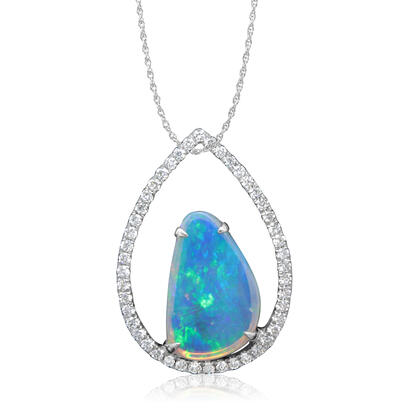 14K White Gold Australian Opal/Diamond Pendant 14K White Gold Australian Opal/Diamond Pendant