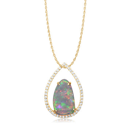 14K Yellow Gold Australian Opal/Diamond Pendant 14K Yellow Gold Australian Opal/Diamond Pendant