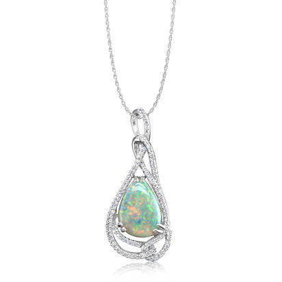 18K White Gold Australian Opal/Diamond Pendant 18K White Gold Australian Opal/Diamond Pendant