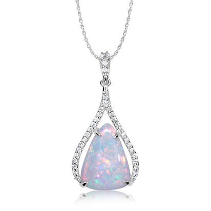 14K White Gold Australian Opal/Diamond Pendant 14K White Gold Australian Opal/Diamond Pendant