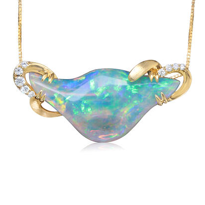 14K White Gold Australian Opal/Diamond Pendant 14K White Gold Australian Opal/Diamond Pendant