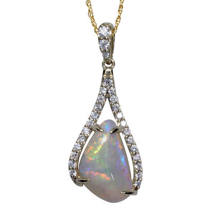 14K White Gold Australian Opal/Diamond Pendant 14K White Gold Australian Opal/Diamond Pendant