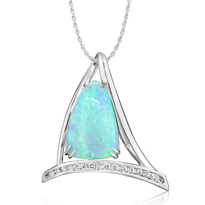 18K White Gold Australian Opal/Diamond Pendant 18K White Gold Australian Opal/Diamond Pendant