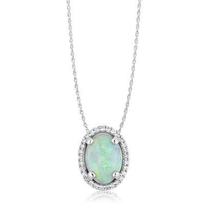 14K White Gold Australian Opal/Diamond Pendant 14K White Gold Australian Opal/Diamond Pendant